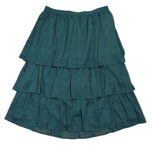 NWT J Crew Skirt Polka-Dot Tulle Green Midi Size L Mesh A-line Tiered